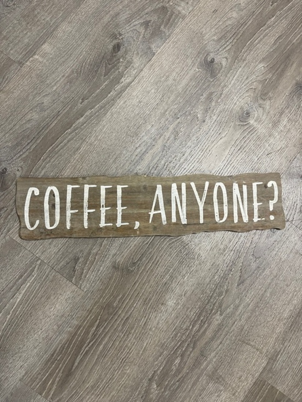 Large Rustic Coffee, Anyone? Wall Sign - White on Natural Wood